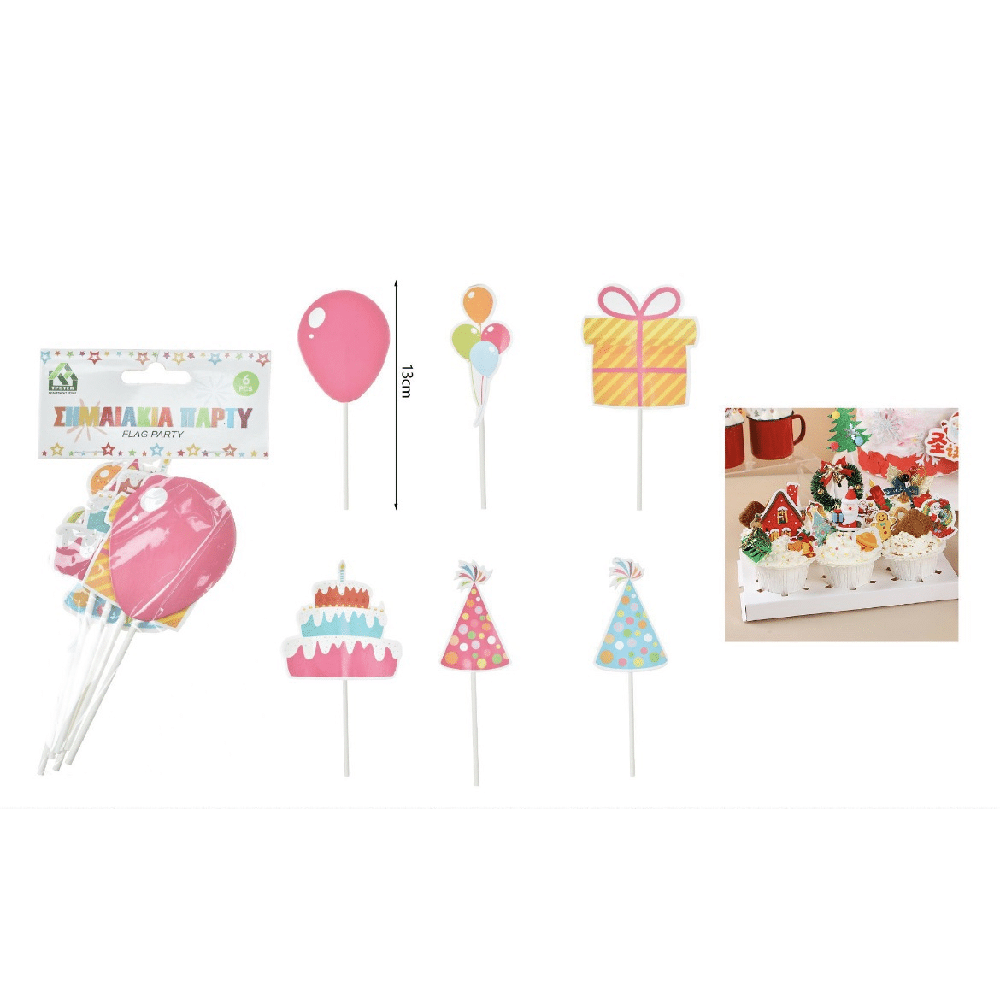 OEMΔιακοσμητικά Σημαιάκια Τούρτας " Μπαλόνια " 6 Τμχpapell.gr